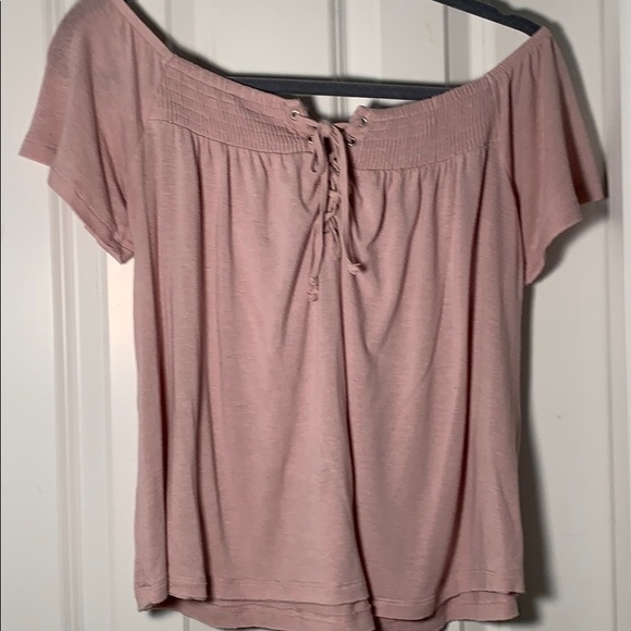 Light Pink off the shoulder top with laced tie - Picture 2 of 3